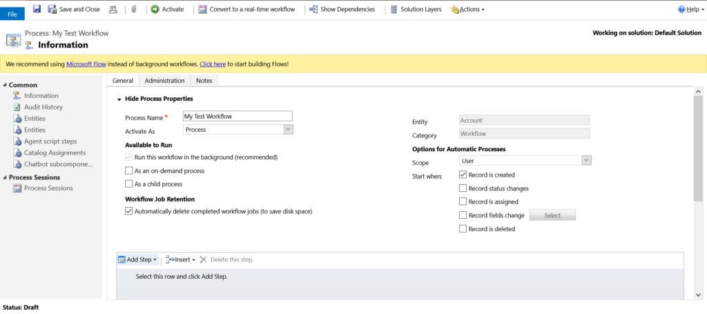 how to write custom workflow in crm 2020