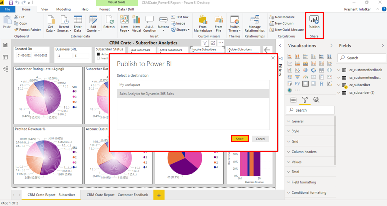 Publish your report in Power BI workspace
